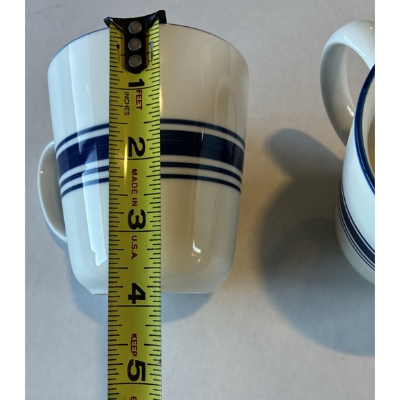 Mainstays Walmart Blue White Ringed Ceramic Coffee Mugs Lot of 2 Tea Cups - Picture 8 of 9